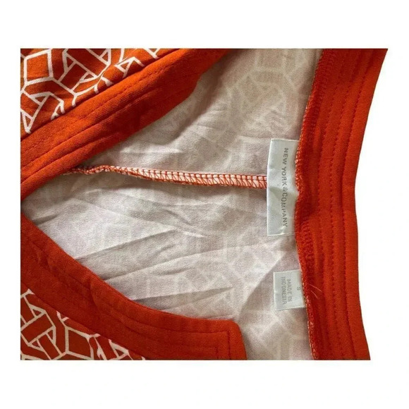 New York & Company Women’s Small Orange & White Retro Geometric Fit & Flare Dres - Picture 4 of 4